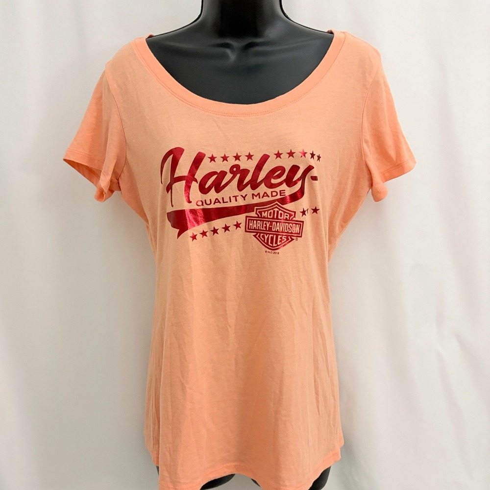 Harley-Davidson T-Shirt Metallic Foil Graphic Peach Size L